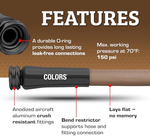 Flexzilla Colors Garden Hose 5/8 in. x 100 ft., Lightweight All-Weather Water Hose, Durable and Flexible, Leak-Free Connections, Brown Mulch - Image 3