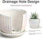 Plant Pots,Ceramic Flower Pots with Drainage Holes & Saucer Set of 3（Pearl） - Image 4
