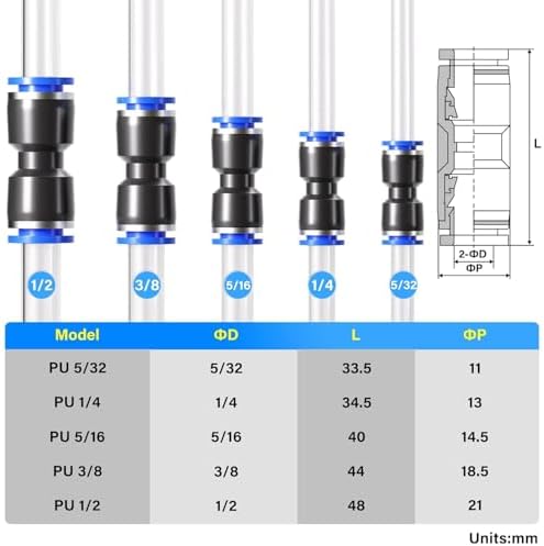 TAILONZ PNEUMATIC 200 pcs Straight Push Connectors Plastic Quick Release Connectors Air Line Fittings for 1/8 5/32 1/4 5/16 3/8 1/2 4MM 6MM 8MM 10MM 12MM Tube (2 Way) - Image 2
