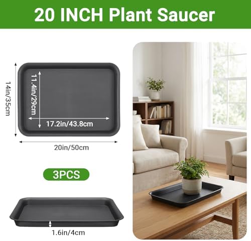 GREANER 20 Inch Plant Trays, 3Pcs Black Pebble Tray for Plant Humidity, Planter Trays and Saucers for Indoors and Outdoors Use - Image 2