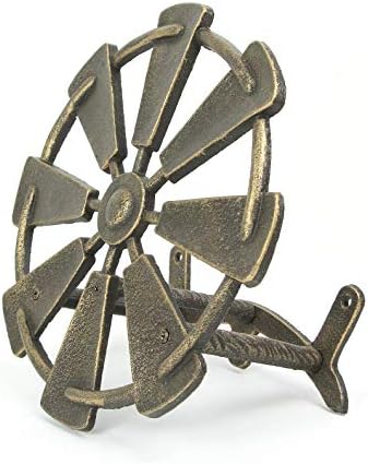 Zeckos Garden Hose Holder Farmhouse Windmill 12 Inch Cast Iron Bronze - Image 3