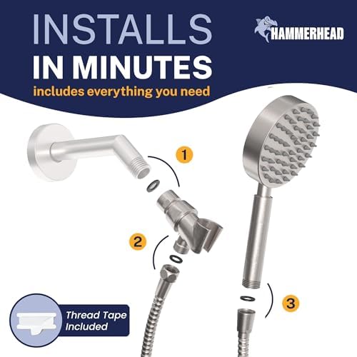 HammerHead Metal 1-Spray Shower Head with Handheld High Pressure, Long Hose - Image 5