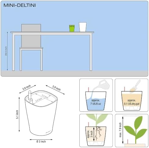 Lechuza MINI-DELTINI Charcoal Metallic, Self-Watering Small Indoor Planter, H5.1 L3.9 W3.9 in - Image 3
