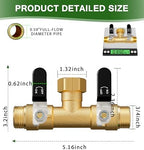 Hose Splitter 2 Way, Heavy Duty Brass Garden Hose Splitter, Water Hose Bib Spigot Splitter with 0.59" Full Flow Ball Valve Outlet & Shut-Off Valve 3/4'' Connector Outdoor Water Faucet Adapter - Image 2