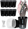 8 Pack 4" Self Watering Pots for Indoor Plants, Clear Inner Cup, Small Black Plastic Planters, Water Level Indicator, Drainage Holes, Extra 3ft Wick, Cuttings,Seedlings,Herb,African Violets by Vandorelle