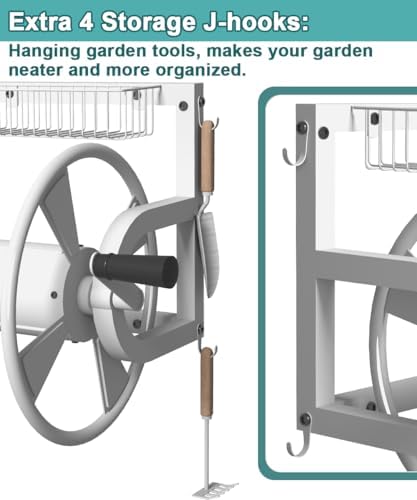 Artigarden Outdoor Wall Mounted Hose Reel with Hook, Garden Heavy-Duty Water Hose Holder Winder with 3.9 ft Leader Hose, Brass Fitting and Storage Basket for Yard, Holds 125 Ft of 5/8-Inch Hose, White - Image 3