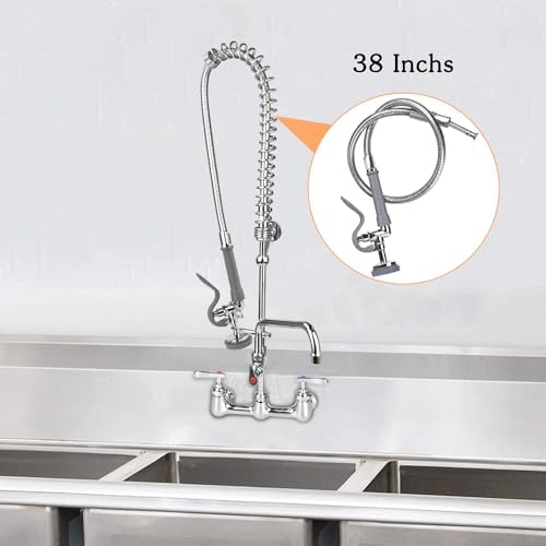 COOLWEST Commercial Pre-Rinse Hose with Sprayer 38 Inch Flexible Stainless Hose with Spray Valve Replacement Kit for Wall Mount Commercial Kitchen Sink Faucet(Grey) - Image 4