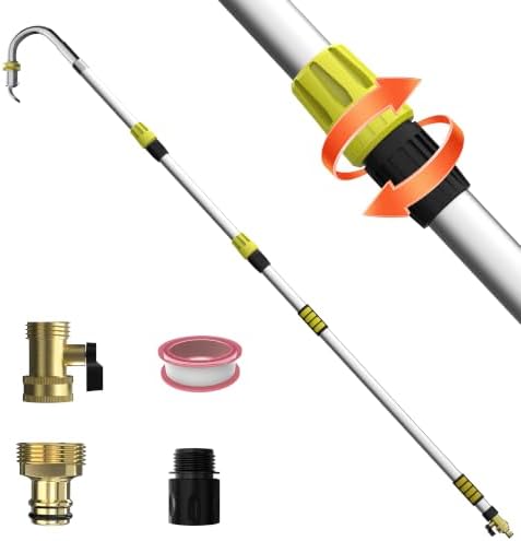 24FT Reach Gutter Cleaning Tool with 8-15FT Telescopic Pole, 360° Rotatable Duckbill Metal Head Gutter Cleaner with Shut Off Valve, Adjustable Leak-Proof Gutter Washing Tool for Garden Hose by Unknown