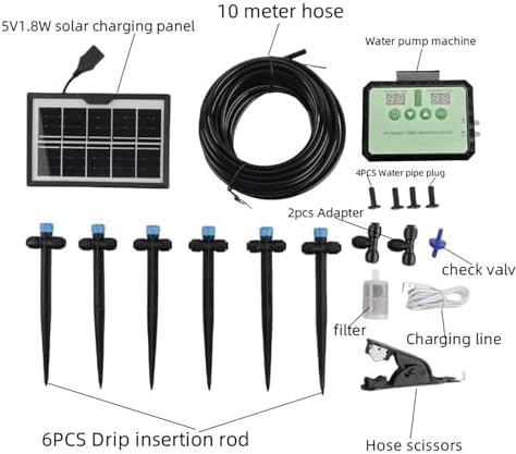 Solar Drip Irrigation System, Solar Panel Kit Outdoor, 10m Tubing, Type C Charging, LED Display, for Garden Farm Greenhouse Balcony Vacation (Black) - Image 3