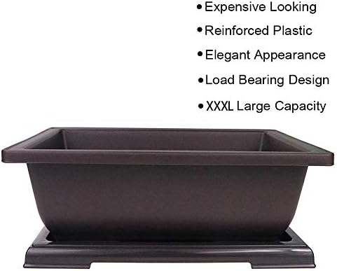 MUZHI 3PCS 12 Inch Retro Style Large Rectangular Garden Pots Bonsai Planters Pot with Humidity Tray,Repotting Bonsai Tree Growing Planter - Image 3