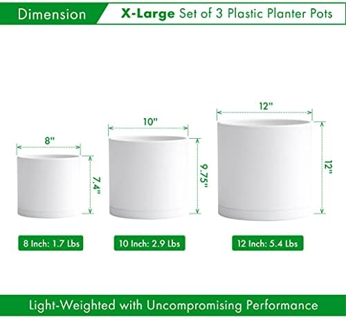 D'vine Dev 3-Pack Plastic Pots & Saucers, 8/10/12 in, White, 74-V-A-5 - Image 2