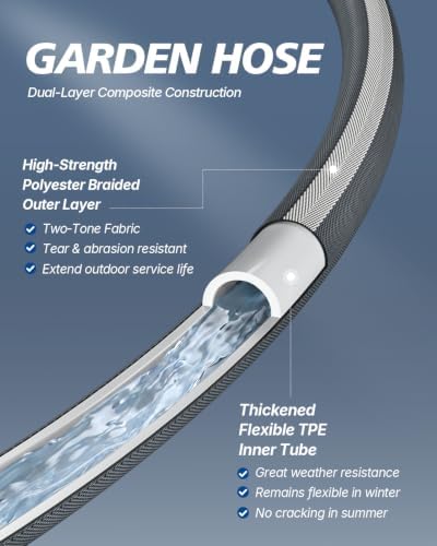 Lightweight Flat Garden Hose 100FT, Flexible Water Hose with Shutoff Valve, TPE Inner Tube, 3/4" Metal Fittings, Practical Dark Finish for Garden, Yard and Outdoor Cleaning - Image 3
