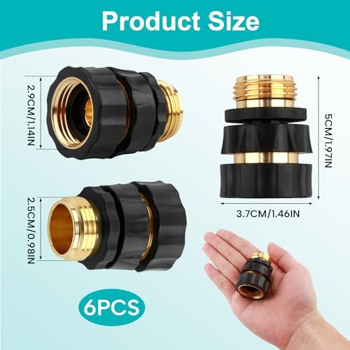 Quick Connect Hose Fittings Male and Female Set, 3/4 Inch Aluminum Garden Hose Fitting Quick Connector with Rubberized Grips, Water Hose Connector for Garden (6 Set) - Image 2