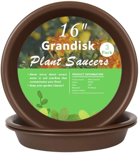 TITE Plant Saucer 16 inch,Heavy Large Planter Durable Thicker Plastic Plant Trays for Indoors and Outdoor,Plant Saucer Drip Trays,Brown (16 inch,Brown) Pack of 3 by Grandisk