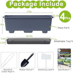 Window Box Planter 4 Packs, 17 Inches Rectangle Flower Pots with Drainage Holes & Trays, Pots for Vegetables, Herbs, Flowers, Garden Windowsill Balcony (Grey, 17 * 5.1 * 6 inch) - Image 5