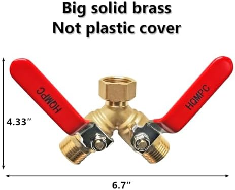HQMPC Garden Hose Y Valve Splitter Brass Hose Splitter With Stainless Steel Long Handle Brass Garden Hose Adapter 2 Way Y Valve 3/4" GHT Thread 2pcs - Image 3