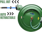 RMX BluSeal Auto Retractable Water Hose Reel with Hot & Cold Water Rubber Garden Hose, Spray Nozzle - Ultra Light, Super Strong with 6' Lead-in Hose (5/8” x 50’ Green) - Image 6