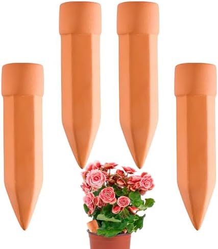 Watering Spikes,4-Piece Reusable Automatic - Plant Terracotta Watering Spikes Insert,for Indoor Garden Balcony Yard Patio Porch Deck Home Office by Unknown
