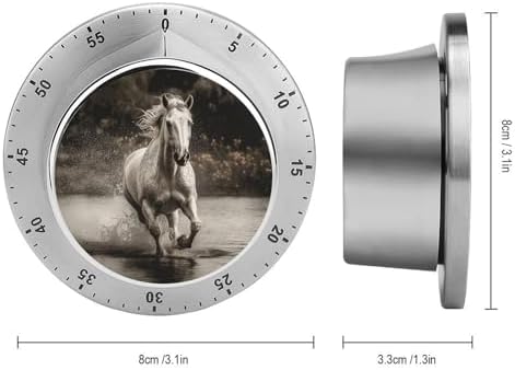 Mechanical Kitchen Timers for Cooking,Horse Running by The Water Printed 60 Minute Magnetic Countdown Timer,Cute Cooking Timers with Alarm,Stainless Steel Time Timer Manual No Batteries Required - Image 2