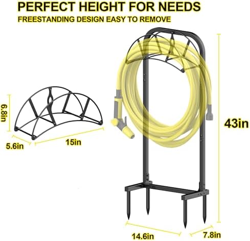 Suchek Garden Hose Holder, Upgraded 4 Spikes Water Hose Holder, Heavy Duty Hose Stand Holds 150ft Hose, Freestanding Hose Hanger, Hose Storage Organizer for Outside Yard Lawn (Black) - Image 4