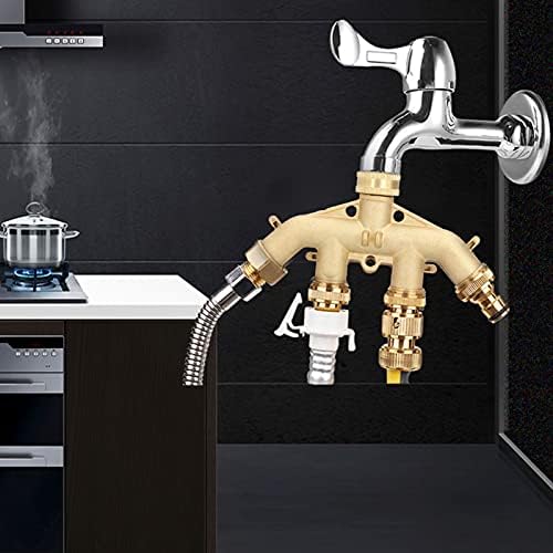 4 Way Hose Splitter, Heavy Duty Brass Spigot Splitter with Individual Ball Valves, 3/4 Inch Faucet Manifold Adapter Connector for Outdoor Garden Water Irrigation - Image 3