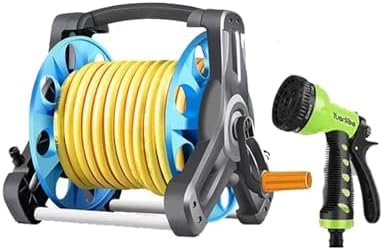 Portable 1/2 Inch Garden Hose Reel Cart With PVC Hose, ABS & Metal Frame, Adjustable Spray Nozzle For Lawn & Car Wash(Yellow,15m) by Unknown