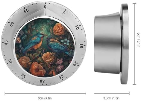 Mechanical Kitchen Timers for Cooking,Birds and Flowers Sketch Printed 60 Minute Magnetic Countdown Timer,Cute Cooking Timers with Alarm,Stainless Steel Time Timer Manual No Batteries Required - Image 2