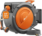 Retractable Garden Hose, 5/8" x 75 ft Wall Mounted Garden Hose Reel with 10-Pattern Hose Nozzle, Heavy Duty Water Hose Any Length Lock,Slow Return System,180°Swivel Bracket by Dkenicor