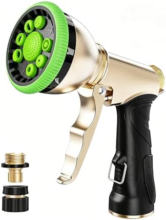 High Pressure Hose Sprayer - Heavy Duty Metal Garden Hose Nozzle with 9 Adjustable Spray Patterns, Water Spray Nozzle for Watering Plants, Lawn Care, Car Wash & Pet Cleaning (green) by Livoanah