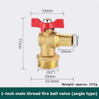 Heavy-Wall Brass Angle Ball Valve for Fire Hose Reels, 1” Male/Female Thread with Barbed Outlet, High-Flow(External Thread) - Image 2