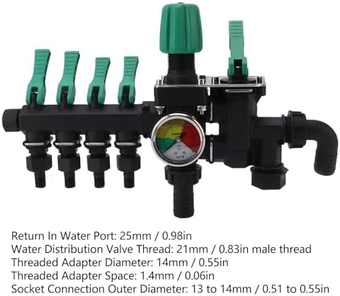Tyenaza 4 Way Hose Manifold, Spigot Splitter Separate Switch Multifunction Easy Installation Anti Rust for Farm Garden with Pressure Gauge - Image 2