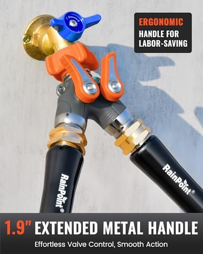 RAINPOINT Garden Hose Splitter, 2 Way Heavy Duty Water Hose Y Spigot Splitter with Shutoff Valves, 100% Metal Body Outdoor Faucet Splitter, 1.9" Extra Long Metal Handle, 3/4" GHT Thread (2, Orange) - Image 3