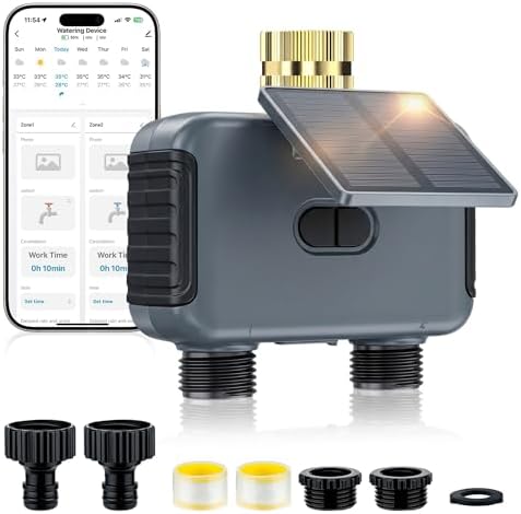 Mcbazel Solar & Type-C Charging WiFi Water Timer for Garden Hose, Smart 2-Zone Sprinkler Controller with App & Voice Control, Programmable Irrigation System with Auto & Manual Modes for Yard by Mcbazel
