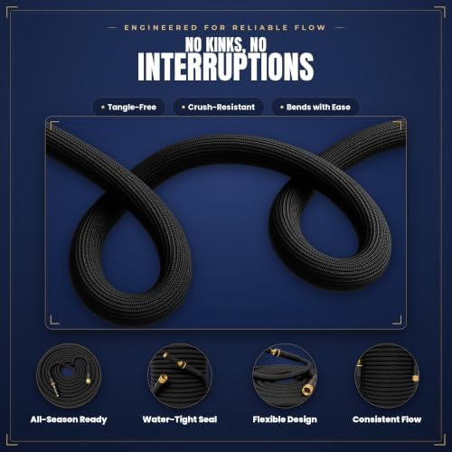 TITAN Garden Hose | Flexible, Lightweight, Kink-Free & Durable Hybrid Water Hose with Heavy Duty Brass Connectors & High-Pressure Jet Nozzle (50FT x 1/2”) - Image 3