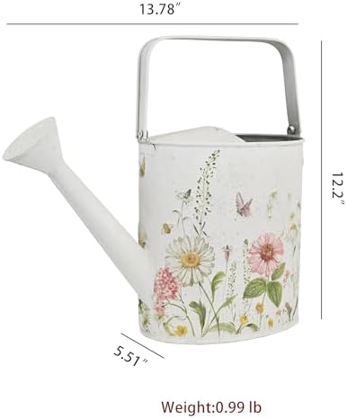Vintage Floral Metal Watering Can for Indoor/Outdoor Plants, White Functional Garden Waterer with Long Spout, Garden Water Pot Rustic Decor for Home Garden Patio - Image 6