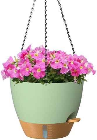 ZMTECH 12 Inch Large Self Watering Hanging Planters for Indoor Outdoor Plants - Water Level Indicator & Removable 60 Oz Reservoir, 1 Pack Plastic Hanging Basket for Window Porch Garden Balcony, Green by HighQualityGardeningTools
