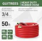 Guitrees 50FT 3/4 Heavy Duty Rubber Garden Hose - 300psi Working, 1000psi Burst - Hot/Cold Water - Five-Layered Braiding for Durability - Versatile for Gardening, Agriculture, Construction(Red) - Image 2