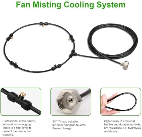 Outdoor Misting Fan Kit for a Cool Patio Breeze,Water Mister Spray for Cooling Outdoor,32FT (10M) Misting Line + 5 Brass Mist Nozzles + a Brass Adapter(3/4) Fit to Any Outdoor Fan - Image 5