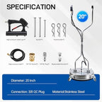 20" Pressure Washer Surface Cleaner with 4 Wheels, Surface Cleaner for Pressure Washer, Stainless Steel Dual Handle Power Washer Surface Cleaner for Concrete, Driveway, Patio, Sidewalk - Image 6