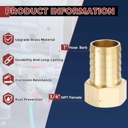 8pcs Brass Hose Barb Fittings 1" Hose Barb to 3/4" NPT Female - Image 2