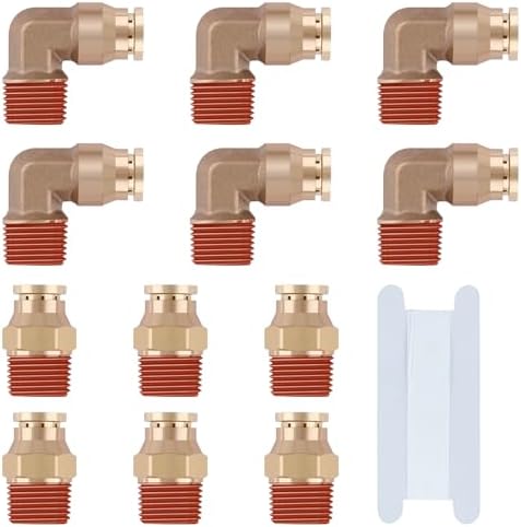 3/8" DOT Quick Push to Connect Fittings Brass Straight and 90 Degree Elbows, 3/8" OD x 3/8" NPT Thread DOT Air Brake Line Fittings for Truck Trailers or Industry Air System 13 Pcs by Taiidaues