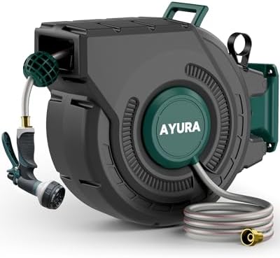 Retractable Garden Hose Reel 1/2 Inch x 100 ft,Automatic Slow Rewind System by AYURA