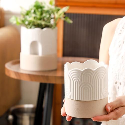 Nihow Ceramic Self Watering Pots for Indoor Plants, 4.5+6 Inch,Beige Set 2 - Image 6