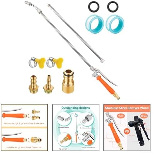 Extendable Spray Wand 44 Inch Stainless Steel Spray Rod with Brass Barb Connector, Retractable Sprayer Wand, Adjustable Nozzle for Garden Hose, Car Wash, Roof Cleaning - Image 2