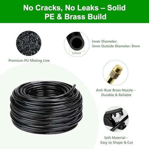 150FT Drip Irrigation System for Garden – Automatic Watering Kit with Solid Brass Metal Connectors, 360° Bendable Tubing &50 Adjustable Nozzles for Greenhouse, Lawn, Yard & Plants - Image 5
