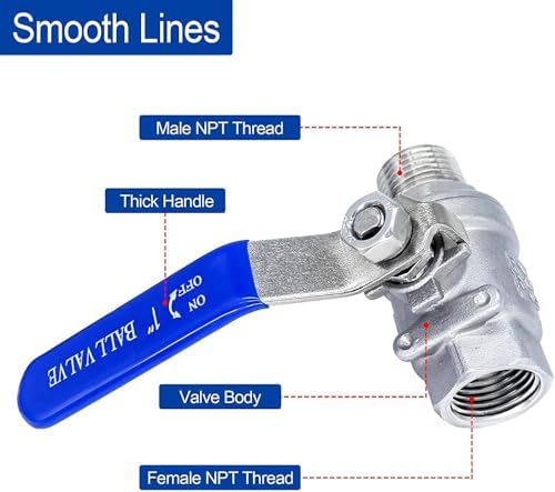 1 Inch Stainless Steel Ball Valve 1 Inch Full Port Ball Valve 1" to 1" NPT Shut Off Valve Female X Male Ball Valve for Water Oil and Gas with Long Handle Shut Off Switch, 1000 WOG (2 pack) - Image 4