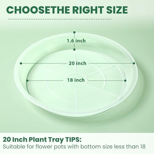 4 Pack 16 17 18 19 20 21 22 Inch Clear Plastic Plant Saucers for Indoors, Durable Plant Trays for Pots and Plant Water Catcher Tray with No Holes, Reusable Plastic Tray for Plant (20''-4Pack) - Image 3