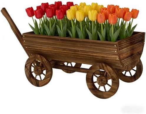 Wooden Wagon Garden Planter with Wheels, 45 Inch, Carbon - Image 2