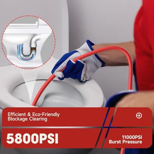 Sewer Jetter Kit for Pressure Washer – 50ft Water Jet Drain Cleaning Hose 5800PSI 1/4 Inch NPT Corner with Sewer Cleaning Tool High Pressure Nozzles and Spanner Waterproof Tape - Image 2