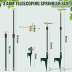 Funnymoom 2 Pack 3-arm Rotating Telescoping Sprinkler 360 Degree Swivel Garden Sprinkler High Rise Lawn with Step Base up to 41.7 Inch for Large Area Coverage (Green) - Image 2
